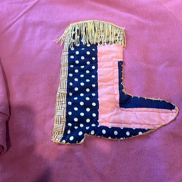 Vintage Pink Hand-Stitched Quilted Western Cowgirl Boot Sweatshirt - Picture 4 of 8